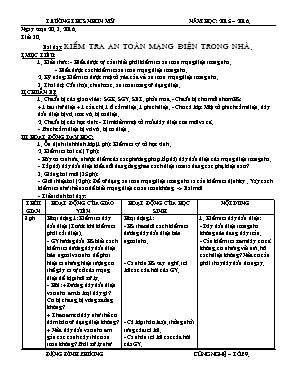 Giáo án Công nghệ 9 tiết 30 Kiểm tra an toàn mạng điện trong nhà